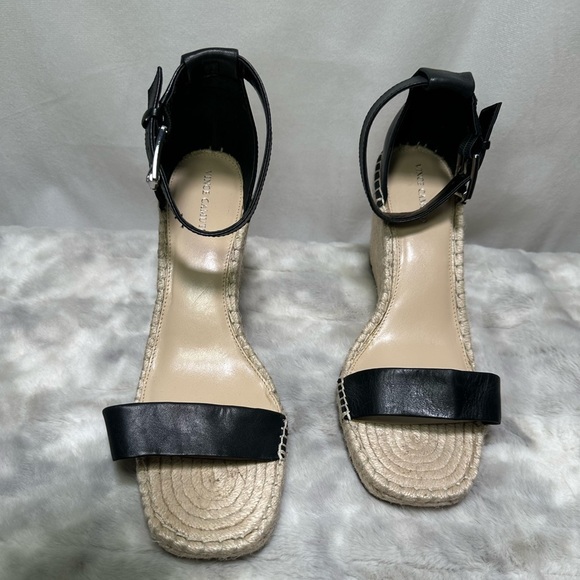 New Womens Vince Camuto Meddrina Black Leather Espadrille Wedge Sandals Size 11 - Picture 2 of 6
